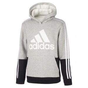 Adidas Boys Pullover Hoodie Gray Black Colorblock Size 18/20